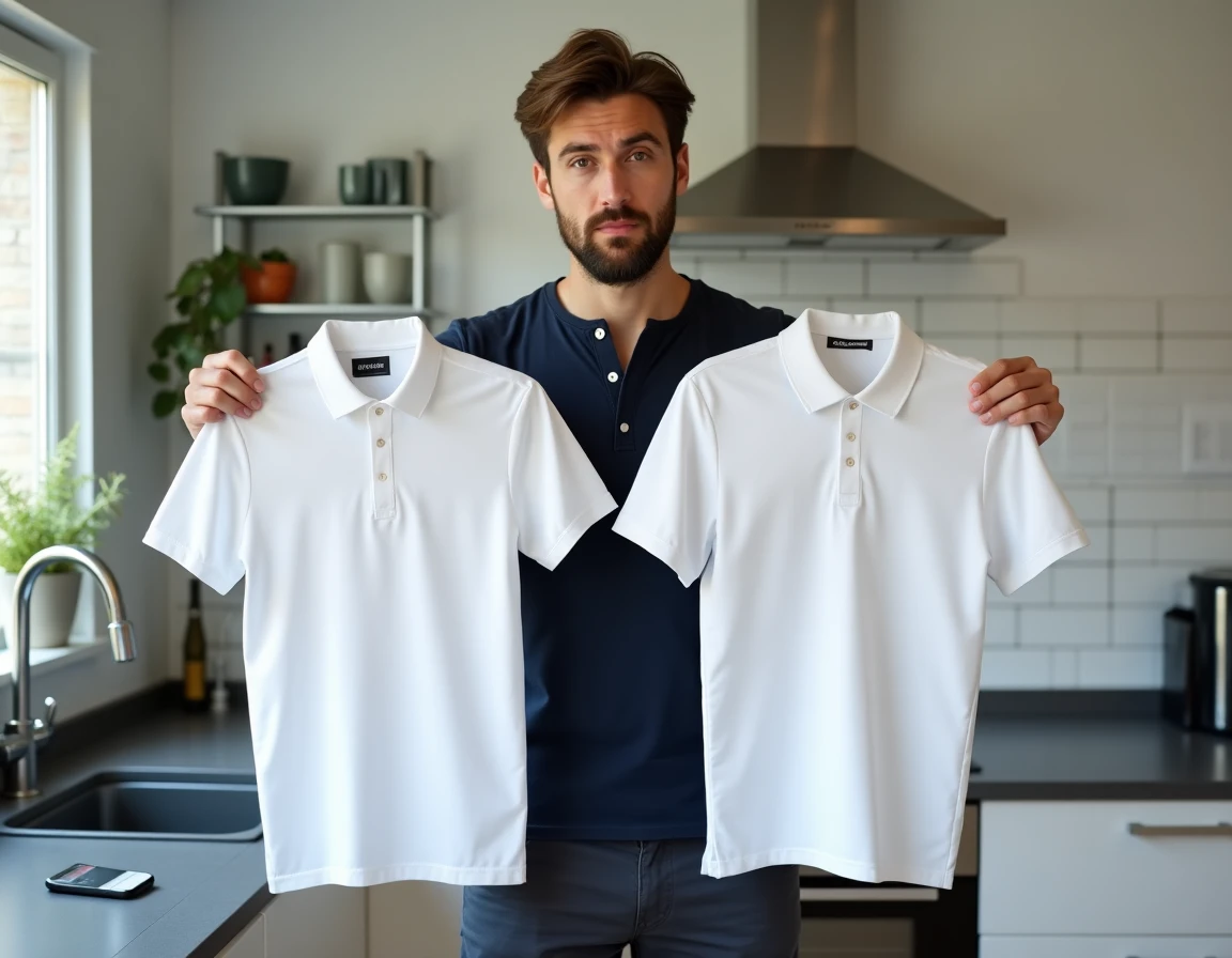 Comparaison côte à côte de deux polos ASOS pour identifier une contrefaçon