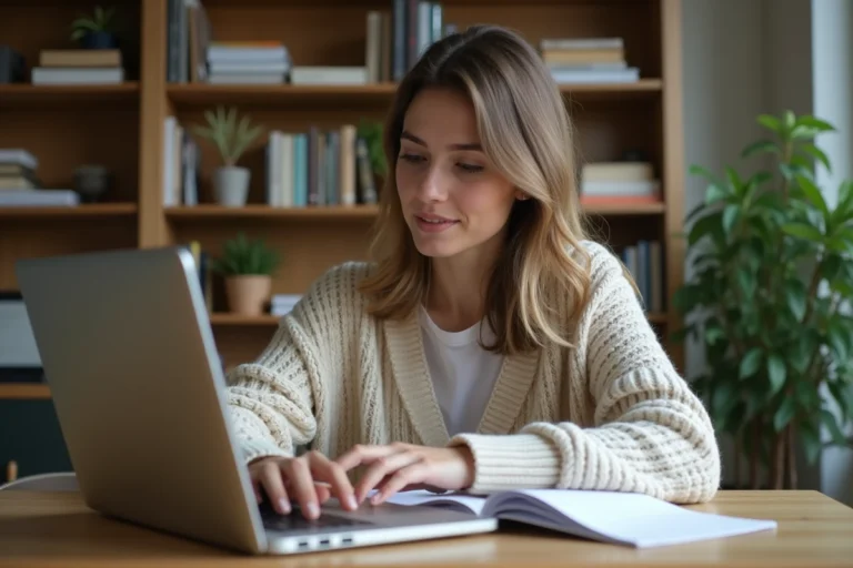 Jeune femme travaillant sur son ordinateur dans un bureau à domicile